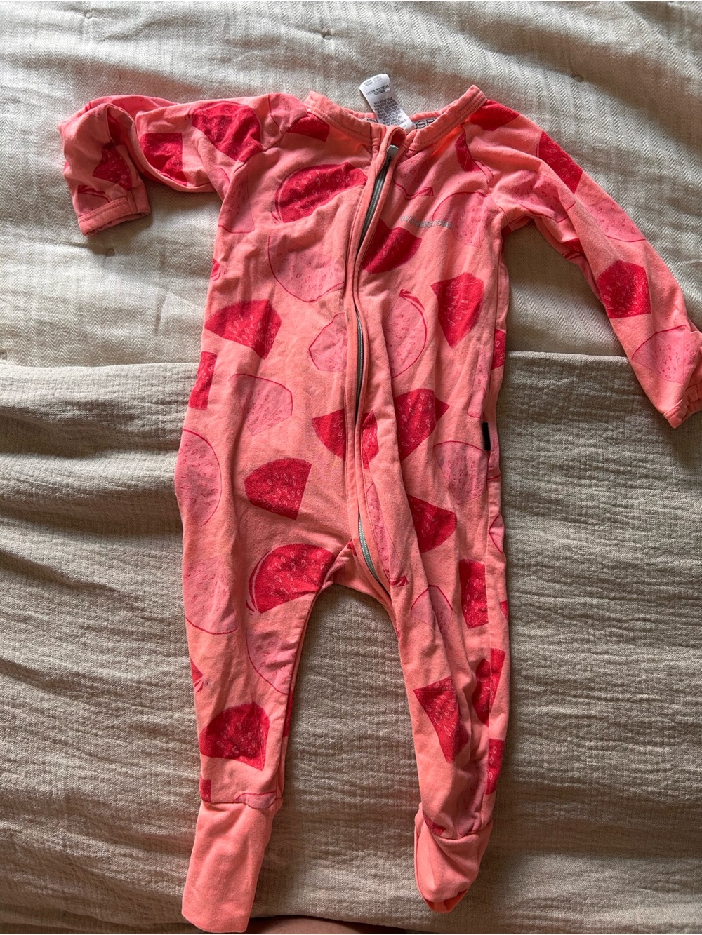 Bonds Pink Footed One-Piece with Red Watermelon Motif